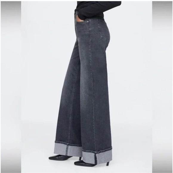 GAP Denim - GAP Black Wide Leg Jeans Cuffed Hem High Rise Fast Stride Stretch NWT 27/4R